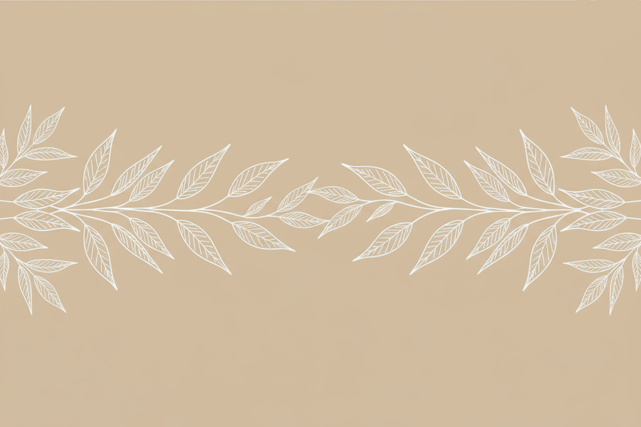 landscape mode image if leaves with branches outline being white and the background color to be hex code #efdfc5